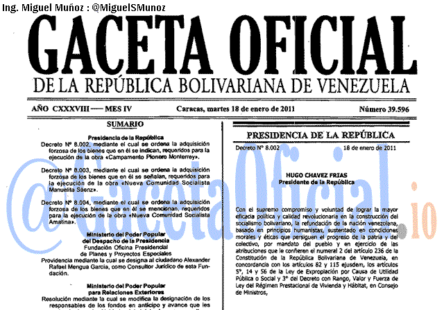Gaceta Oficial 39596 del 18 Enero 2011