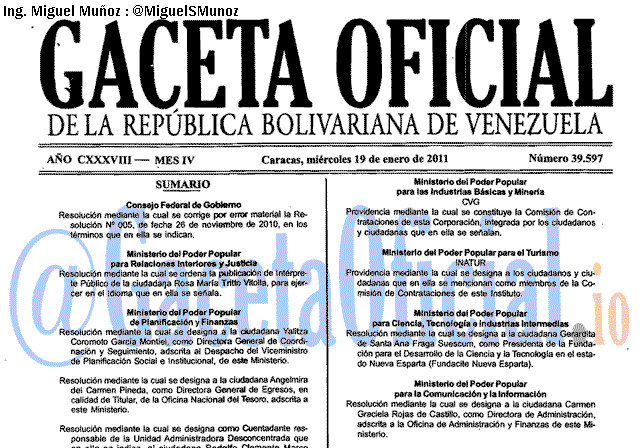 Gaceta Oficial 39597 del 19 Enero 2011