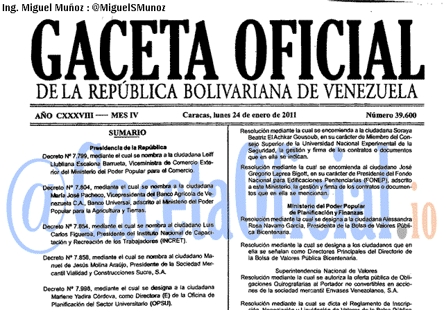 Gaceta Oficial 39600 del 24 Enero 2011