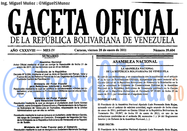 Gaceta Oficial 39604 del 28 Enero 2011