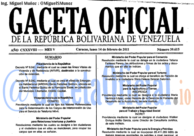 Gaceta Oficial 39615 del 14 Febrero 2011