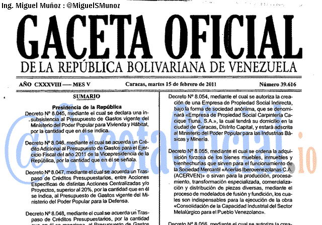 Gaceta Oficial 39616 del 15 Febrero 2011