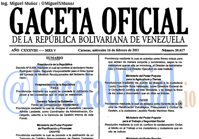 Gaceta Oficial 39617 del 16 Febrero 2011