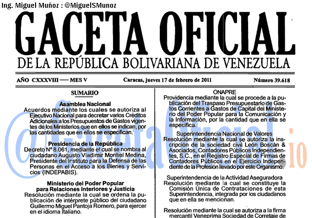 Gaceta Oficial 39618 del 17 Febrero 2011