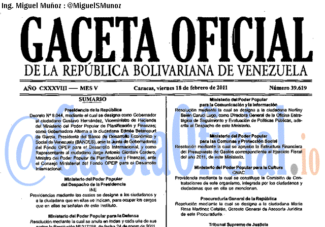 Gaceta Oficial 39619 del 18 Febrero 2011