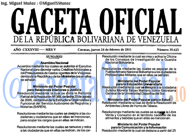 Gaceta Oficial 39623 del 24 Febrero 2011