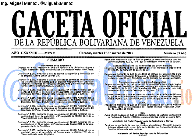 Gaceta Oficial 39626 del 1 Marzo 2011