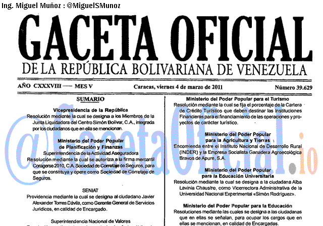 Gaceta Oficial 39629 del 4 Marzo 2011
