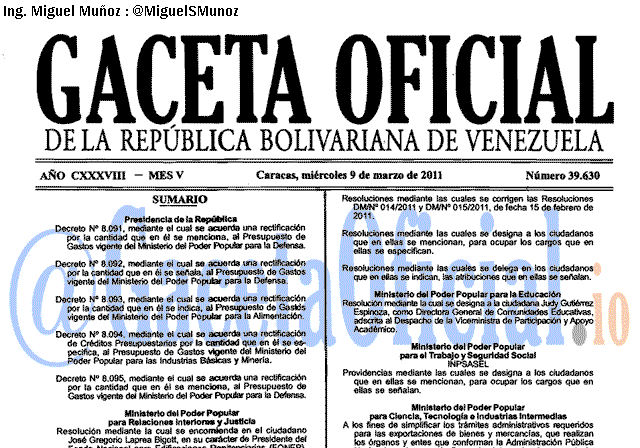 Gaceta Oficial 39630 del 9 Marzo 2011