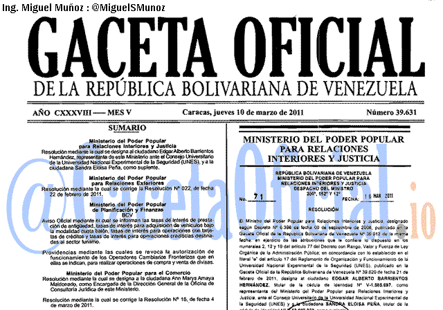 Gaceta Oficial 39631 del 10 Marzo 2011