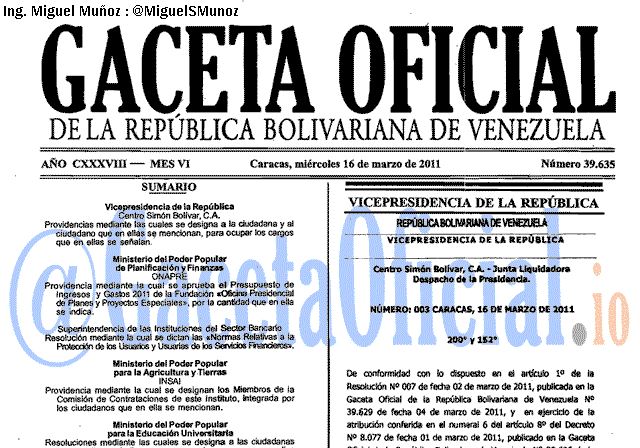Gaceta Oficial 39635 del 16 Marzo 2011