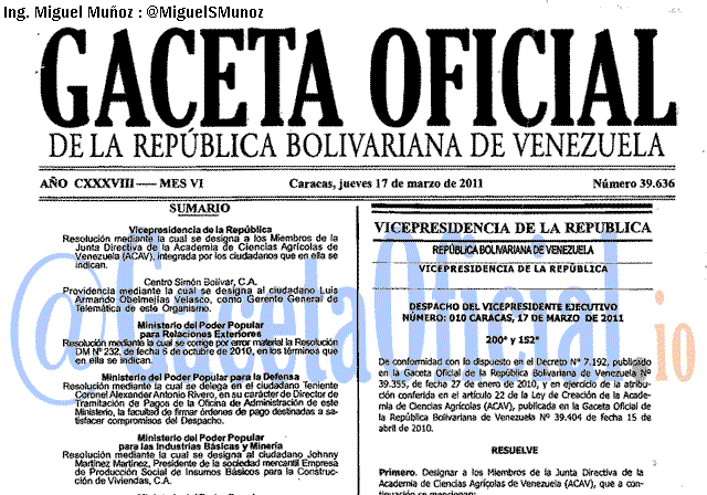 Gaceta Oficial 39636 del 17 Marzo 2011