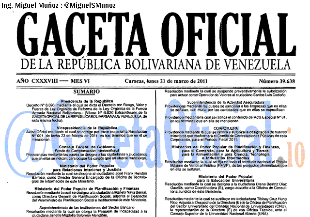Gaceta Oficial 39638 del 21 Marzo 2011