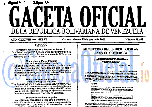 Gaceta Oficial 39642 del 25 Marzo 2011