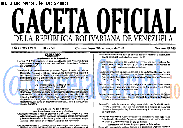 Gaceta Oficial 39643 del 28 Marzo 2011