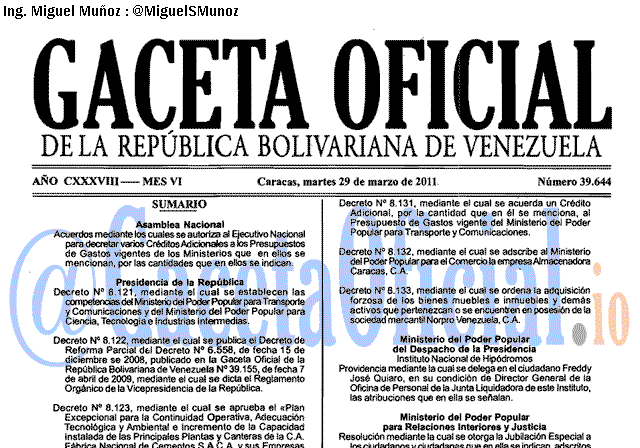 Gaceta Oficial 39644 del 29 Marzo 2011