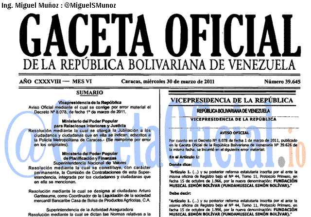 Gaceta Oficial 39645 del 30 Marzo 2011