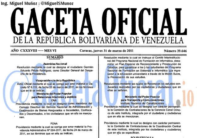 Gaceta Oficial 39646 del 31 Marzo 2011