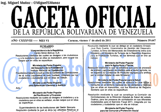 Gaceta Oficial 39647 del 1 Abril 2011