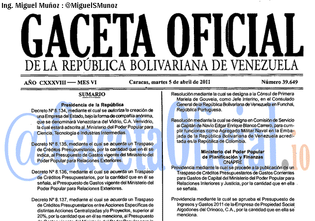 Gaceta Oficial 39649 del 5 Abril 2011