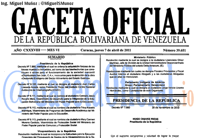 Gaceta Oficial 39651 del 7 Abril 2011