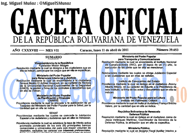 Gaceta Oficial 39653 del 11 Abril 2011