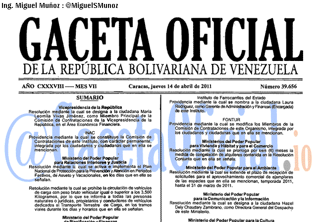 Gaceta Oficial 39656 del 14 Abril 2011