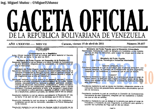 Gaceta Oficial 39657 del 15 Abril 2011