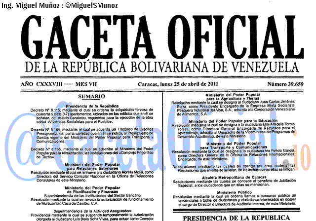 Gaceta Oficial 39659 del 25 Abril 2011