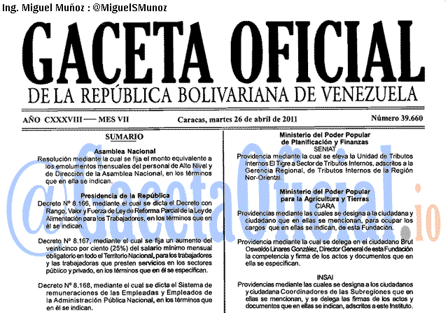 Gaceta Oficial 39660 del 26 Abril 2011