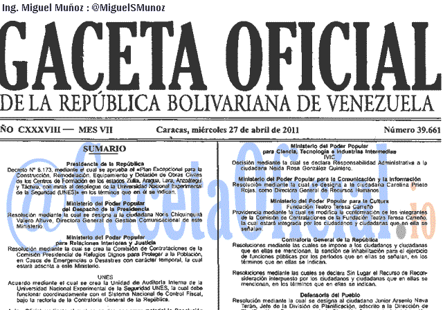 Gaceta Oficial 39661 del 27 Abril 2011
