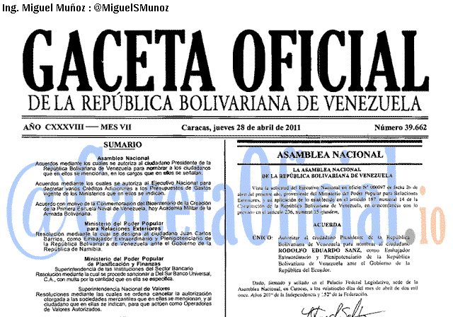 Gaceta Oficial 39662 del 28 Abril 2011