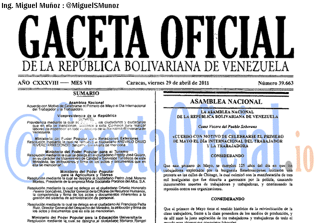 Gaceta Oficial 39663 del 29 Abril 2011