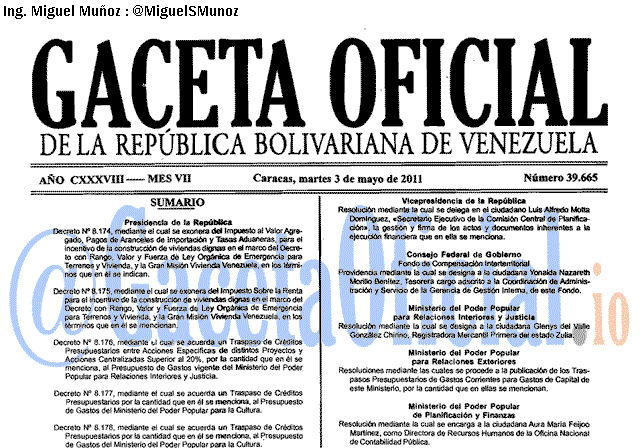 Gaceta Oficial 39665 del 3 Mayo 2011