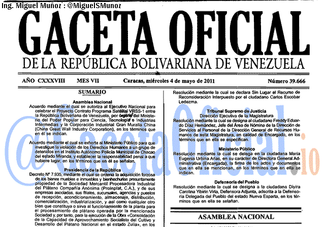 Gaceta Oficial 39666 del 4 Mayo 2011