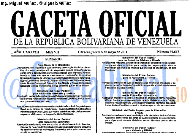 Gaceta Oficial 39667 del 5 Mayo 2011