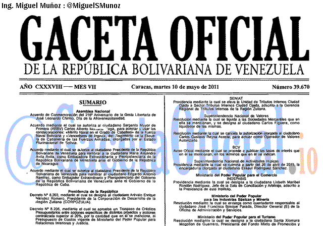 Gaceta Oficial 39670 del 10 Mayo 2011