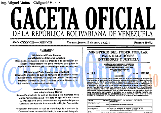 Gaceta Oficial 39672 del 12 Mayo 2011