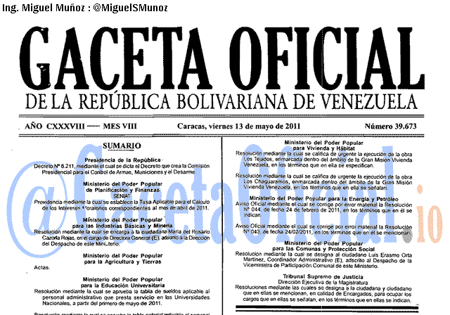 Gaceta Oficial 39673 del 13 Mayo 2011