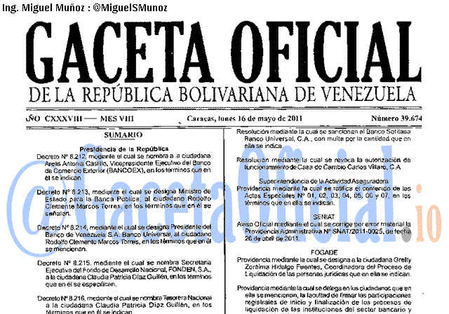 Gaceta Oficial 39674 del 16 Mayo 2011