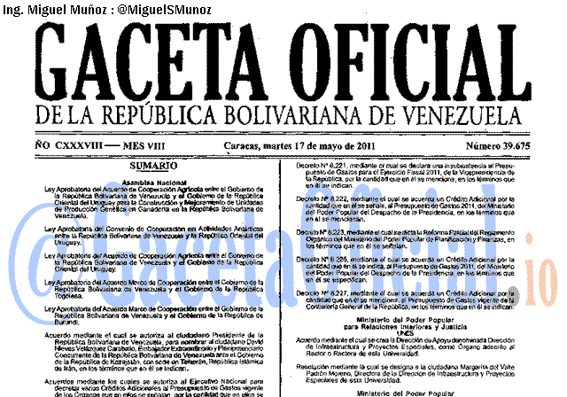 Gaceta Oficial 39675 del 17 Mayo 2011