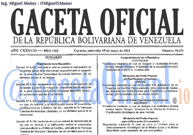 Gaceta Oficial 39676 del 18 Mayo 2011