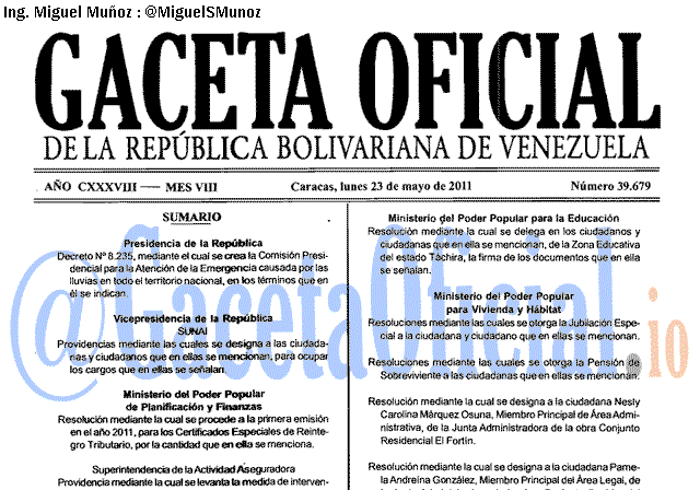 Gaceta Oficial 39679 del 23 Mayo 2011