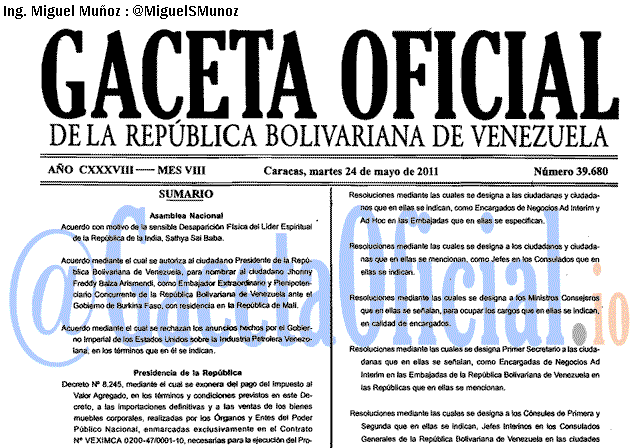 Gaceta Oficial 39680 del 24 Mayo 2011