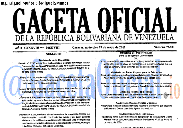 Gaceta Oficial 39681 del 25 Mayo 2011