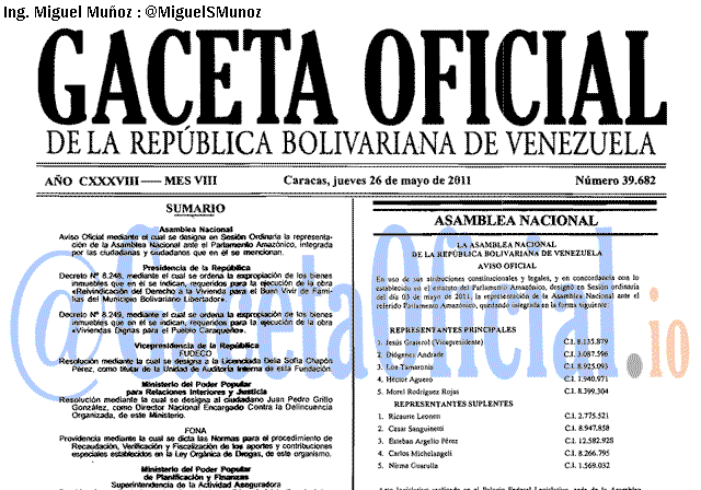 Gaceta Oficial 39682 del 26 Mayo 2011