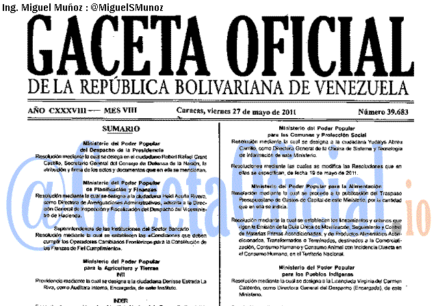 Gaceta Oficial 39683 del 27 Mayo 2011