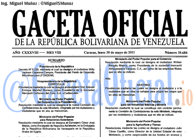 Gaceta Oficial 39684 del 30 Mayo 2011