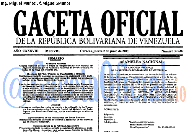 Gaceta Oficial 39687 del 2 Junio 2011