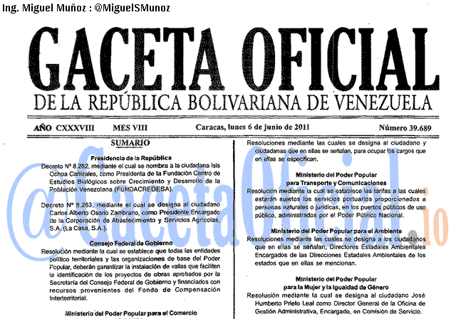 Gaceta Oficial 39689 del 6 Junio 2011